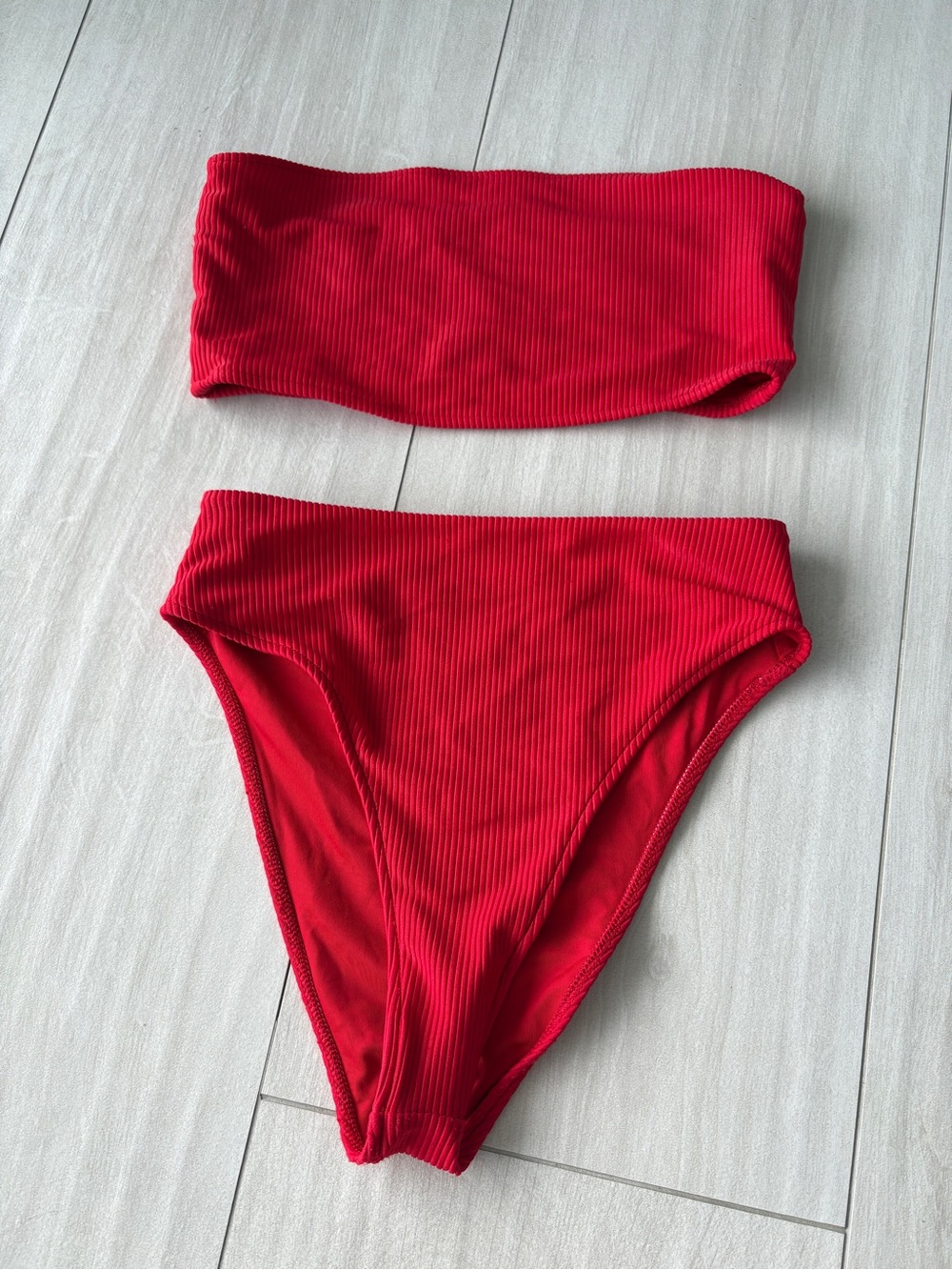 Frankie’s Red Ribbed Bandeau Bikini Set